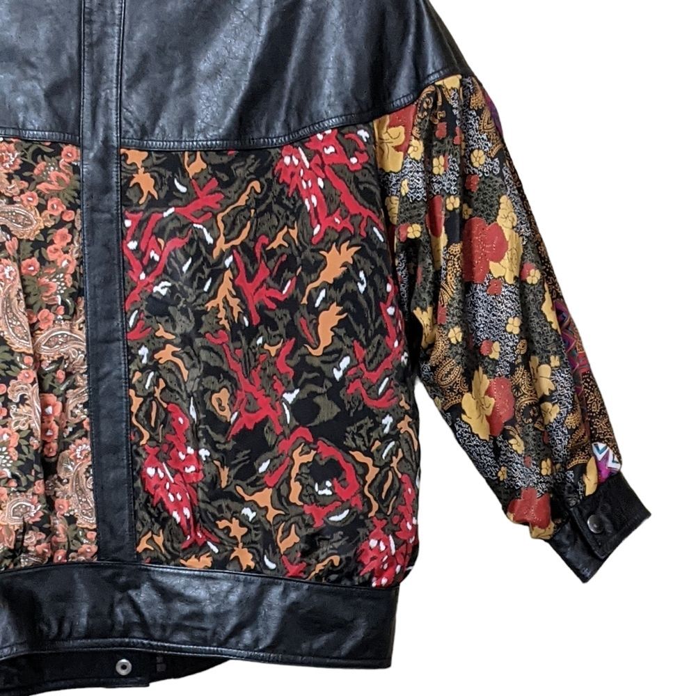 Pelle vintage leather textile floral abstract panels bomber 80's size Small - Picture 8 of 10
